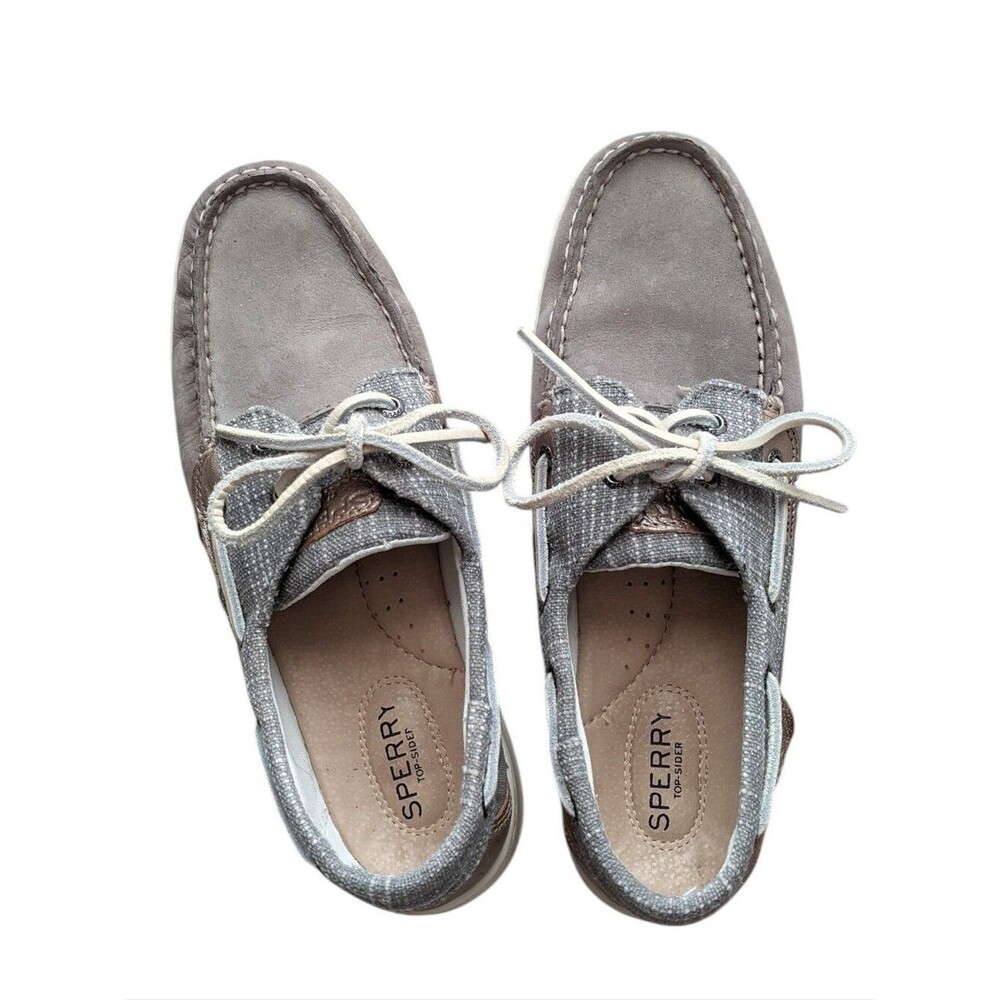 Sperry Women Grey Copper Canvas & Suede Two-Tone Boat Shoes 7.5